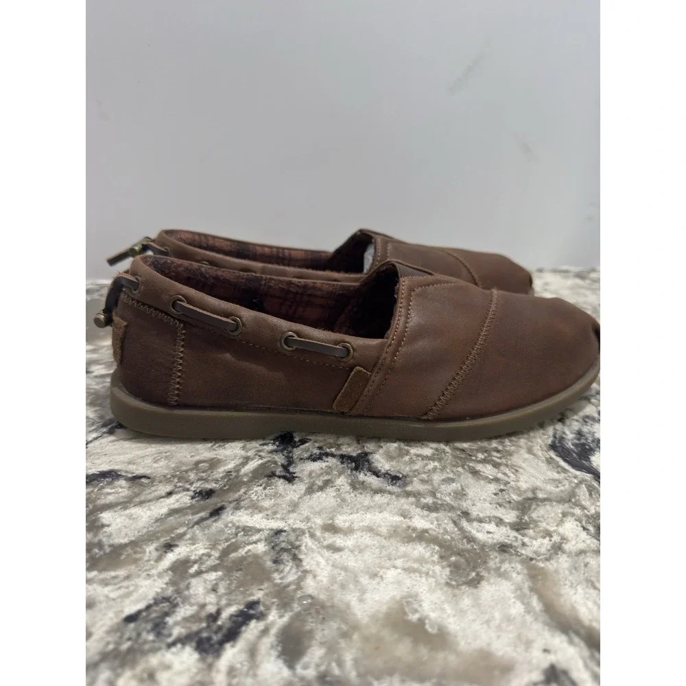 Skechers BOBS Women's Sz 9 Brown Leather Loafers Boat Shoes Slip-ons Comfort